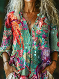 Women's Octopus Garden Art Pattern Print Casual Cotton Linen Shirt
