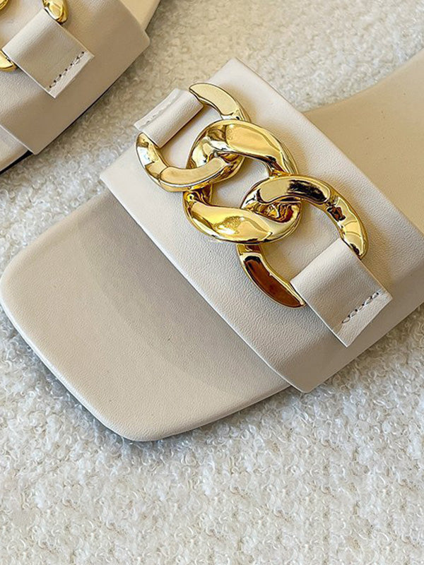 Chains Open Toe Split-joint Square-toe Slippers
