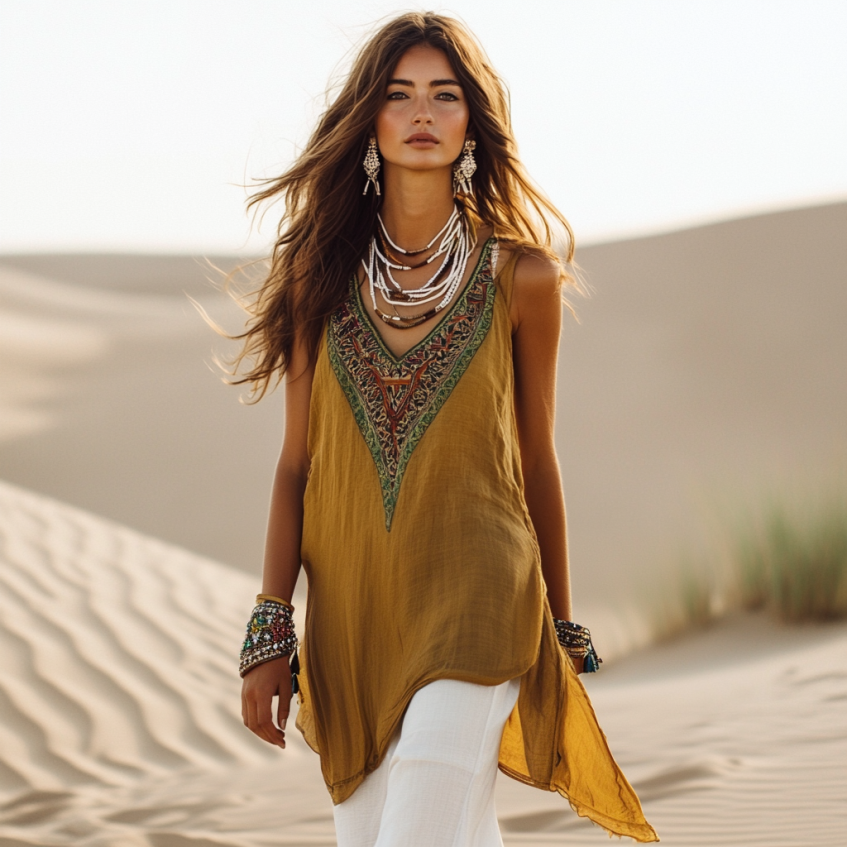 Women's Retro Loose Bohemia Ethnic Style Linen Suspender Sleeveless Top elevenforest