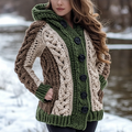 Women's Irish Celtic Knot Jacquard Ireland's Contrast Hooded Sweater elevenforest