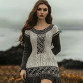 Vintage Viking Celtic Contrast Cozy Chunky Sweater Dress elevenforest