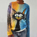 Cute Black Cat Graffiti Graphics Crew Neck Cozy Sweater elevenforest