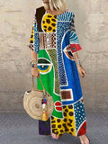 Face Geometric Abstract Art Women's Linen Maxi Dress elevenforest