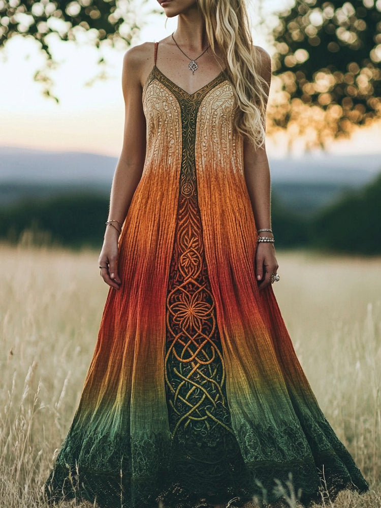 Viking Celtic Knot Print Women's Vintage Halter Dress elevenforest