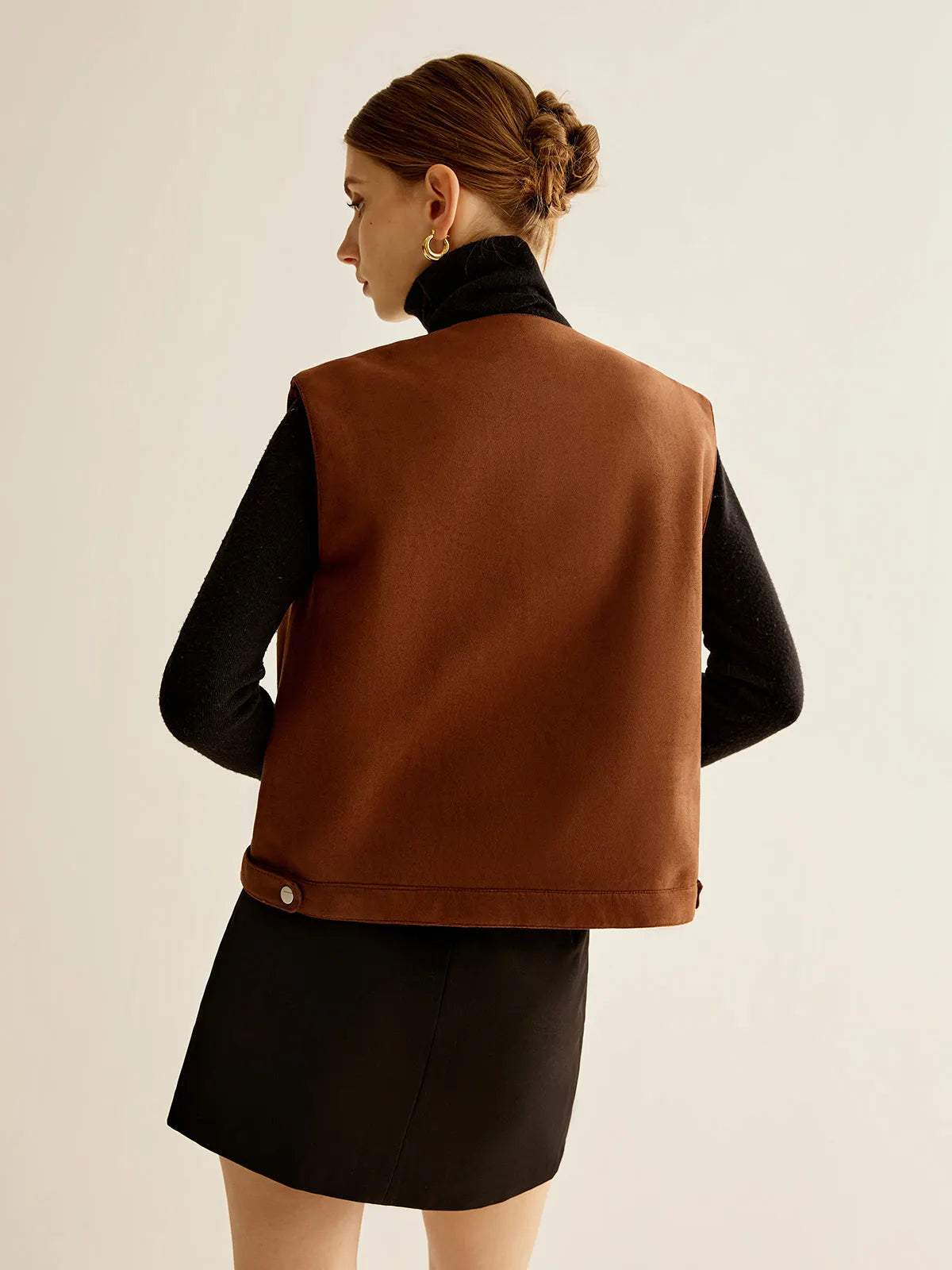 Suede Zipper Short Vest