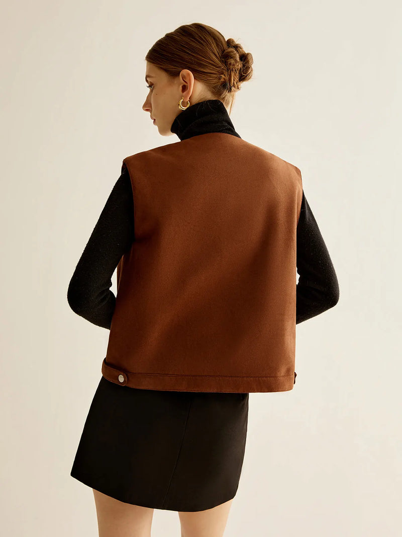 Suede Zipper Short Vest