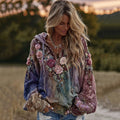 Women's Boho Tie Dye Rose Embroidered Sequined Hoodie elevenforest