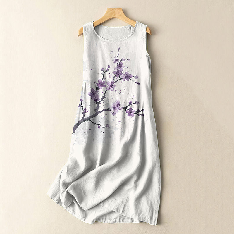 Vintage Lovely Purple Plum Blossom Art Pattern Casual Midi Dress elevenforest