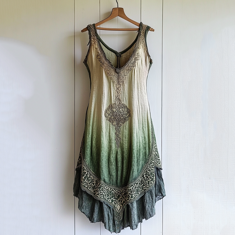Tribal Viking Celtic Knot Gradient Art Linen Tank Dress elevenforest