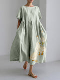 Comstylish Cute Goose Pattern Linen Blend Comfy Maxi Dress
