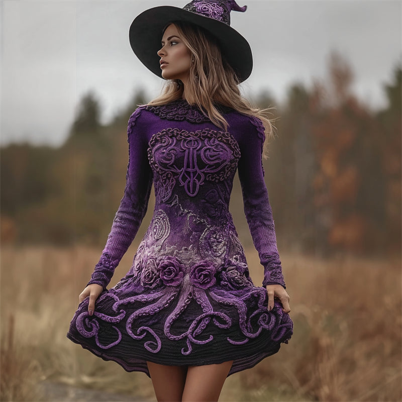 Comstylish Halloween Evil Dark Tentacles Purple Roses Celtic Sweater Dress