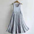 Women's Lace Cutout Art Print V-Neck Pocket Cotton Dress