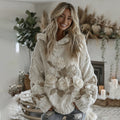 Women's Vintage White Rose Chunky Knit Hoodie Sweater elevenforest
