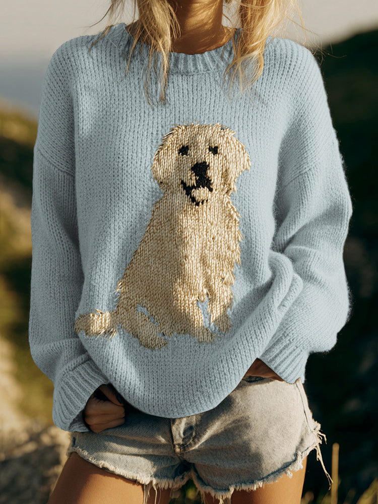 Classic Fuzzy Golden Retriever Dog Felt Cozy Knit Sweater elevenforest