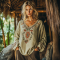 Vintage Pompeii Embroidered Linen Long Sleeve Shirt elevenforest