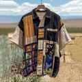 Men's Vintage Amish Quilted Fan Wave Linen Shirt elevenforest