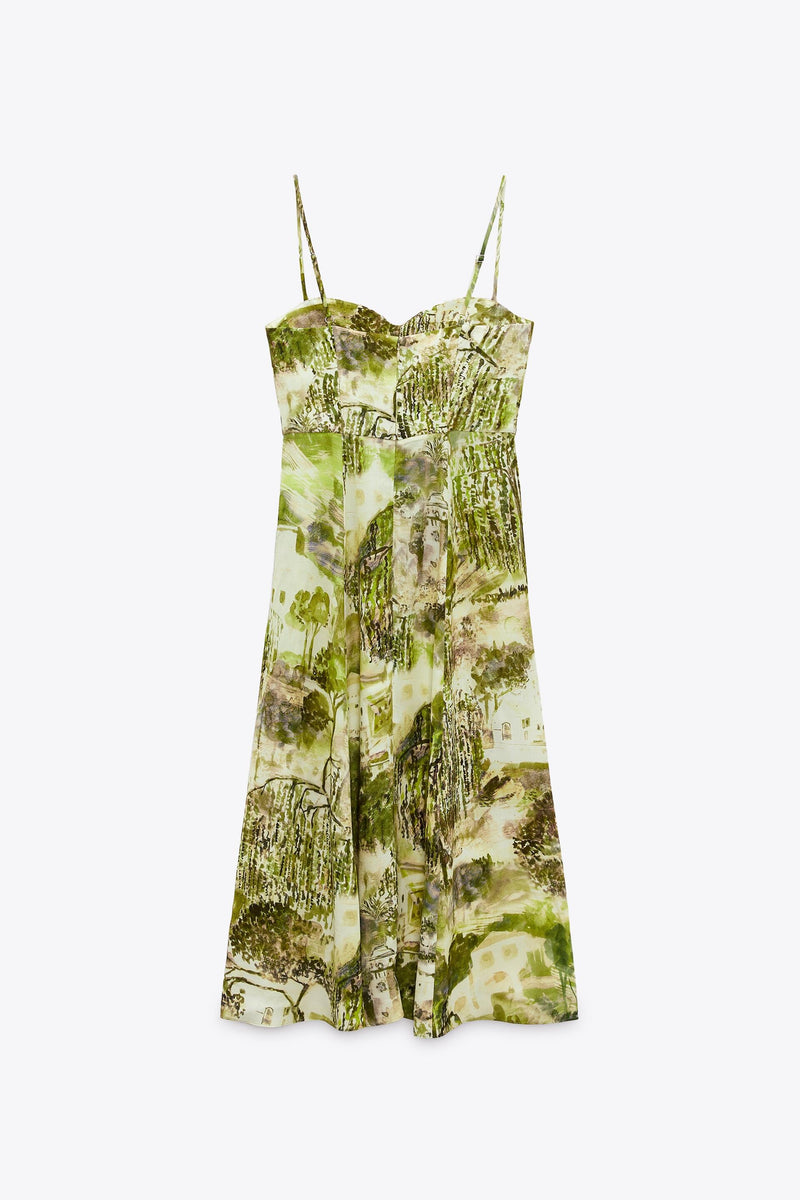 Printed Slit Cami Midi Dress