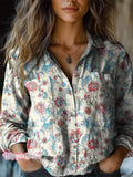 Women's Vintage Lovely Floral Art Print Casual Long Sleeve Comfortable