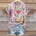 Comstylish Women's Heart Art Print Round Neck Short Sleeve T-shirt