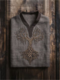 Men's Viking Life Of Tree Celtic Knot Art Linen V-neck T-shirt elevenforest