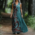 Women's Retro Geometric Print V-neck Midi Dress elevenforest