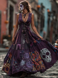 Ladies' Vintage-style Dress With Skull Pattern And Shoulder Straps elevenforest