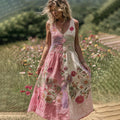 Women's Embroidered Rose Patchwork Maxi Dress elevenforest