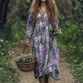 Vintage Botanical Floral Embroidery Women's Linen Maxi Dress elevenforest