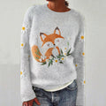 Floral Fox Print Casual Women's Sweater artswardrobe