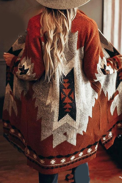 Print Patchwork Cardigan Collar Outerwear