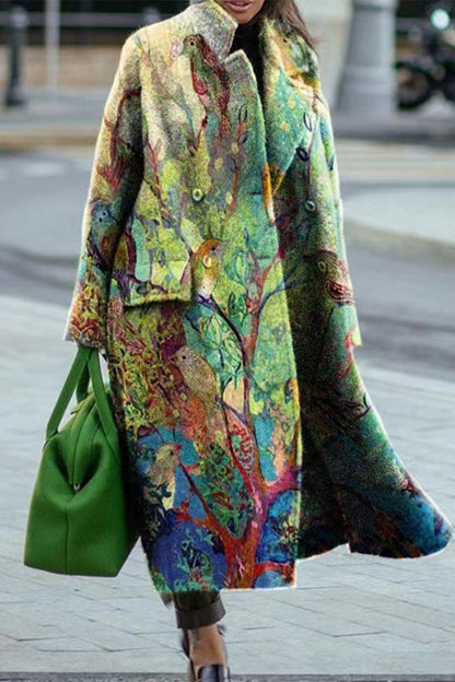 Street Print Patchwork Turn-back Collar Outerwear
