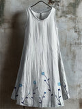 Classy Floral Embroidered Bottom Linen Tank Dress elevenforest