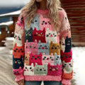 Colorful Winter Cats Pattern Art Cozy  Knit Sweater elevenforest