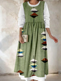 Vintage Japanese Linen Textile Pinafore Midi Dress elevenforest