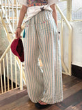 Vintage Stripe Linen Blend Wide Leg Casual Pants elevenforest