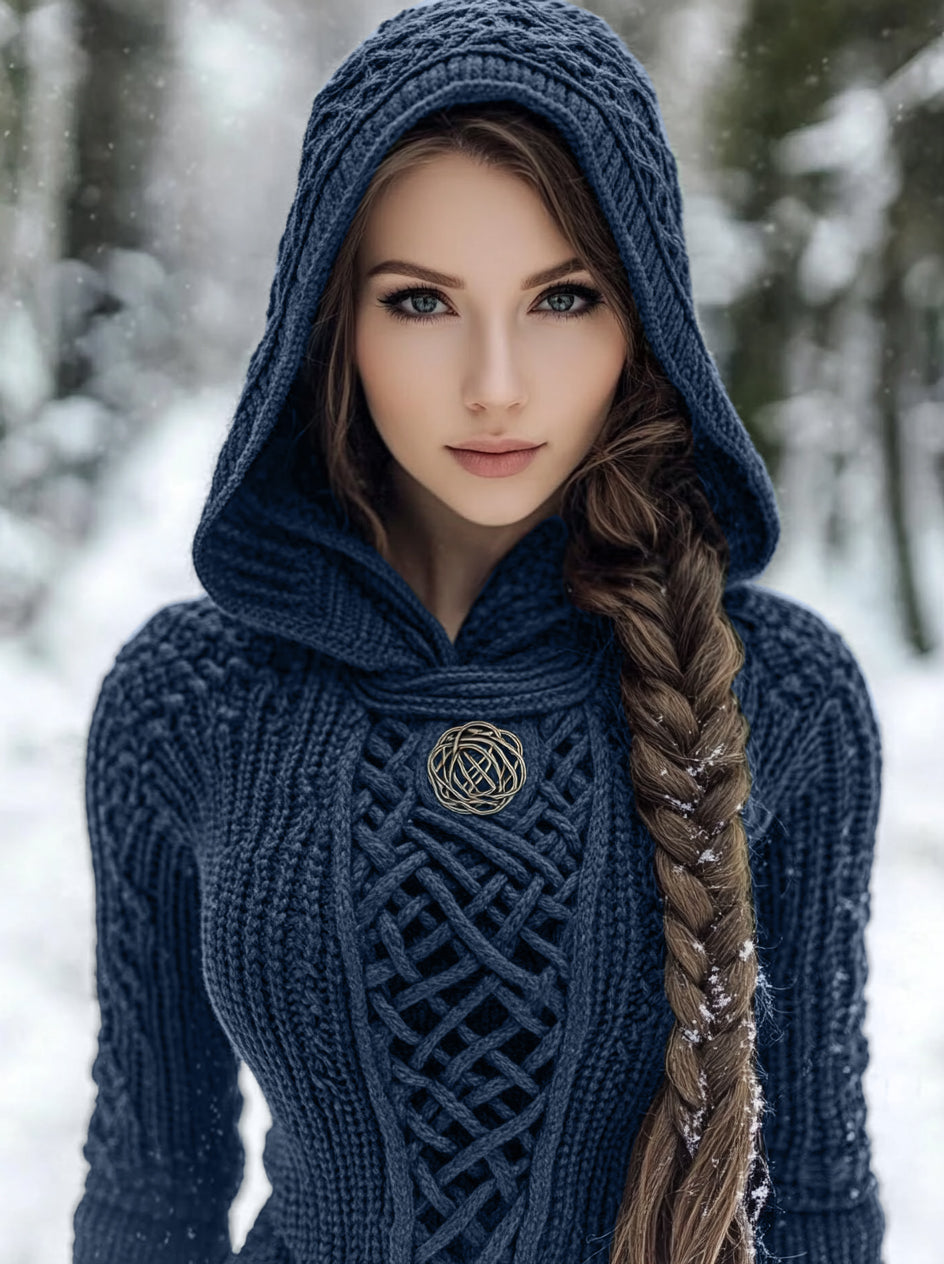 Women's Viking Style Knitted Cozy Hooded Sweater elevenforest