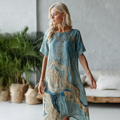 Vintage Marble Texture Collection Retro Bohemia Gradient Gilded Pattern Linen Dress