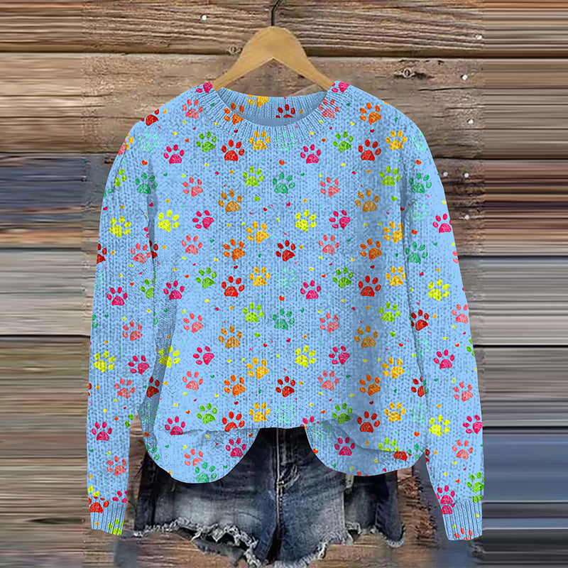Comstylish Dog Paw Print Knitted Pullover Sweater