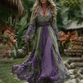 Vintage Purple Floral Patchwork Linen Maxi Dress elevenforest