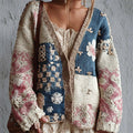 Cherry Blossom Japanese Sashiko Colorblock Cozy Knit Cardigan elevenforest
