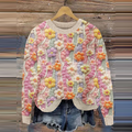 Floral Print Casual Knitted Pullover Sweater artswardrobe