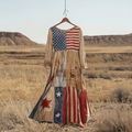 Women's Vintage Independence Day Flag Color Distressed Print Long Sleeve Dress elevenforest