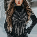 Women's Viking Style Wings Knitted High Neck Cozy Sweater elevenforest