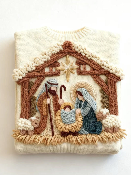 Christmas Religious Themed Round Neck Knitted Sweater artswardrobe
