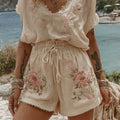 Women's Vintage Embroidery Floral Art Casual Short Pants elevenforest