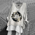Women's Vintage Black Cat Embroidery Pattern Comfortable Shirt elevenforest