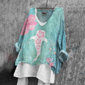 Whale In Summer Floral Art Pattern Linen Blend Tunic elevenforest