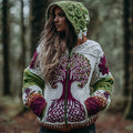 Comstylish Women's Vintage Viking Celtic Knot Tree Of Life Art Knitted Warm Zip Hooded Sweater