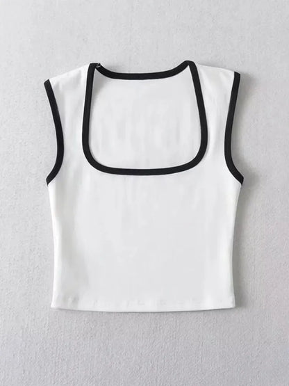 Woman Slim Contrust Camis Sleeveless Tanks Square Collar Crop Tops Clothing Mujer Y2k