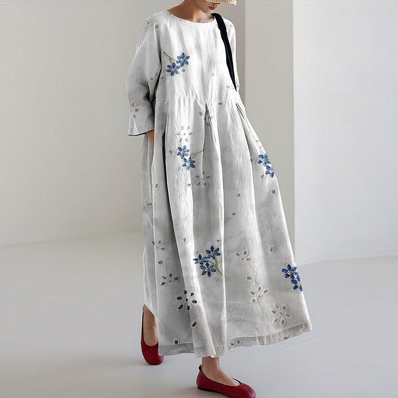 Women Vintage Floral Lace Embroidery Casual Long Sleeve Midi Dress elevenforest